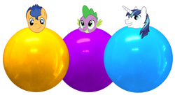 Size: 1228x667 | Tagged: safe, artist:marybethemberjoy49-1, imported from derpibooru, flash sentry, shining armor, spike, dragon, pegasus, unicorn, balloon, cute, male, males only, simple background, white background