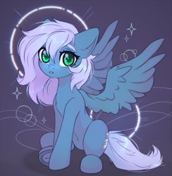 Size: 2335x2388 | Tagged: safe, artist:radioaxi, imported from derpibooru, oc, oc only, oc:vesperal breeze, pegasus, pony, colored eyebrows, eyebrows, female, high res, looking at you, mare, pegasus oc, sitting, solo, spread wings, underhoof, wings