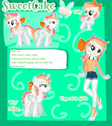 Size: 750x840 | Tagged: safe, artist:blazypazy, imported from derpibooru, oc, oc only, oc:sweetcake, alicorn, equestria girls, alicorn oc, bow, female, filly, foal, hair bow, horn, markings, reference sheet, solo, wet, wet mane, wings