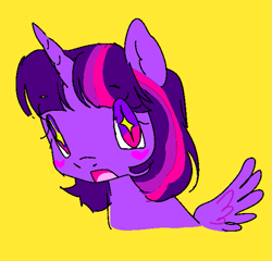 Size: 891x856 | Tagged: safe, artist:fluttershyes, imported from derpibooru, twilight sparkle, alicorn, pony, g4, simple background, solo, twilight sparkle (alicorn), yellow background