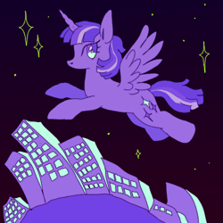 Size: 1000x1000 | Tagged: safe, artist:fluttershyes, imported from derpibooru, twilight sparkle, alicorn, pony, city, g4, solo, twilight sparkle (alicorn)