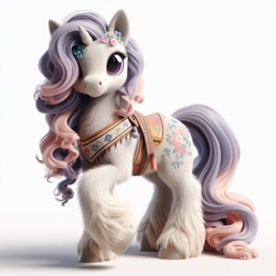 Size: 1024x1024 | Tagged: safe, imported from derpibooru, unicorn, ai content, ai generated, flower, saddle, tack, unshorn fetlocks