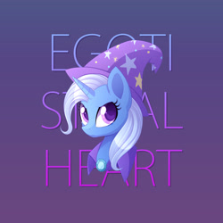 Size: 2160x2160 | Tagged: safe, artist:scarlet-spectrum, imported from derpibooru, trixie, pony, unicorn, bust, cape, clothes, g4, gradient background, hat, portrait, solo, song cover, teary eyes, trixie's cape, trixie's hat