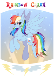 Size: 2408x3400 | Tagged: safe, artist:cursed soul, imported from derpibooru, rainbow dash, pegasus, g4, lightning, rainbow crash, simple background, solo