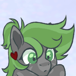 Size: 900x900 | Tagged: safe, artist:mr.catfish, imported from derpibooru, oc, oc only, earth pony, pony, big eyes, commission, cute, ear piercing, earring, female, gray coat, green eyes, green mane, jewelry, piercing, solo, ych example, ych result, your character here