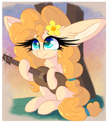 Size: 2832x3230 | Tagged: safe, artist:windykirin, imported from derpibooru, pear butter, earth pony, female, guitar, musical instrument, sitting, solo, tree