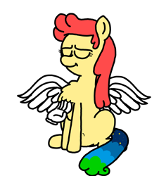 Size: 3023x3351 | Tagged: safe, artist:professorventurer, imported from derpibooru, oc, oc:power star, pegasus, belly button, chest fluff, disembodied hand, eyes closed, female, hand, mare, rule 85, scratching, smiling, spread wings, super mario 64, super mario bros., wings