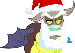 Size: 858x609 | Tagged: safe, edit, edited screencap, editor:incredibubbleirishguy, imported from derpibooru, screencap, discord, best gift ever, background removed, beard, christmas, discord claus, facial hair, hat, holiday, santa claus, santa hat