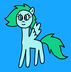 Size: 721x723 | Tagged: safe, artist:the-rainbow-nigga420, imported from derpibooru, medley, pegasus, pony, 1000 hours in ms paint, blue background, cute, female, g1, g1 to g4, g4, generation leap, mare, medleybetes, ms paint, paint.net, simple background, smiling, solo