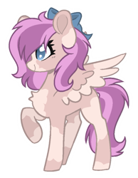 Size: 469x603 | Tagged: artist needed, safe, imported from derpibooru, oc, oc only, oc:chai leche, pegasus, pony, blue eyes, bow, brown coat, coat markings, colored wings, commissioner:dhs, cute, female, mare, messy mane, red mane, two toned mane, two toned wings, wings