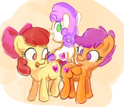 Size: 2386x2055 | Tagged: safe, artist:aemuhn, imported from derpibooru, apple bloom, scootaloo, sweetie belle, earth pony, pegasus, pony, unicorn, crusaders of the lost mark, apple bloom's bow, atg 2019, bow, butt to butt, butt touch, cutie mark, cutie mark crusaders, female, filly, foal, g4, hair bow, high res, newbie artist training grounds, no pupils, open mouth, open smile, smiling, the cmc's cutie marks, trio, trio female