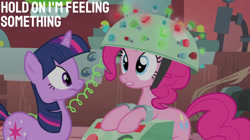 Size: 2000x1123 | Tagged: safe, edit, edited screencap, editor:quoterific, imported from derpibooru, screencap, pinkie pie, twilight sparkle, unicorn, feeling pinkie keen, golden oaks library, twilight's lab, unicorn twilight