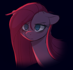 Size: 449x427 | Tagged: safe, artist:higgly-chan, imported from derpibooru, pinkie pie, earth pony, pony, angry, black background, bust, dark, female, floppy ears, frown, pinkamena diane pie, portrait, simple background, solo, solo female