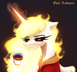 Size: 2940x2745 | Tagged: safe, artist:opal_radiance, imported from derpibooru, daybreaker, alicorn, pony, coffee mug, mug, solo, tired