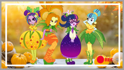 Size: 2500x1406 | Tagged: safe, artist:bigpurplemuppet99, imported from derpibooru, adagio dazzle, aria blaze, sci-twi, sonata dusk, twilight sparkle, equestria girls, equestria girls series, holidays unwrapped, spoiler:eqg series (season 2), cornucopia costumes, o come all ye squashful, the dazzlings