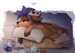 Size: 2340x1675 | Tagged: safe, artist:yakovlev-vad, imported from derpibooru, oc, oc only, oc:arny, deer, deer pony, original species, peryton, deer in a box, solo