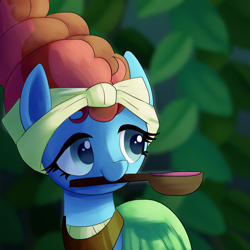 Size: 1200x1200 | Tagged: safe, artist:andromedasparkz, imported from derpibooru, meadowbrook, female, mare, meadowcute, mouth hold, solo, spoon