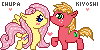Size: 100x50 | Tagged: safe, artist:steffiesilva, imported from derpibooru, big macintosh, fluttershy, earth pony, pegasus, pony, 2012, blushing, chibi, cute, female, gift art, heart, male, mare, old art, pixel art, ship:fluttermac, shipping, simple background, stallion, straight, transparent background