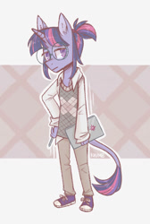 Size: 992x1478 | Tagged: safe, artist:kazunekomori, imported from derpibooru, twilight sparkle, anthro, unicorn, solo