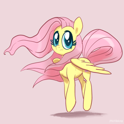 Size: 2048x2048 | Tagged: safe, artist:pfeffaroo, imported from derpibooru, fluttershy, pegasus, pony, cute, female, g4, high res, looking at you, mare, pink background, shadow, shyabetes, simple background, solo, windswept mane, wings