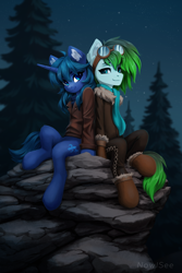 Size: 1600x2400 | Tagged: safe, artist:inowiseei, imported from derpibooru, oc, oc only, oc:arclight, oc:gryph xander, alicorn, earth pony, pony, unicorn, bomber jacket, clothes, jacket, male, pants, stallion