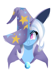 Size: 1298x1704 | Tagged: safe, artist:28gooddays, imported from derpibooru, trixie, pony, unicorn, bust, cape, clothes, hat, portrait, simple background, solo, trixie's cape, trixie's hat, white background