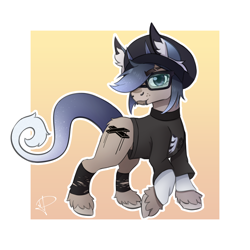 Size: 5000x5000 | Tagged: safe, artist:orion_illustrates, imported from derpibooru, oc, earth pony, art trade, cap, clothes, glasses, hat, horns, male, nose piercing, piercing, shirt, simple background, solo, sweater