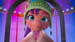 Size: 1440x810 | Tagged: safe, imported from derpibooru, screencap, sunny starscout, earth pony, clothes, g5, hat, mane stripe sunny, my little pony: make your mark, my little pony: make your mark chapter 3, solo, winter hat, winter outfit, winter wishday