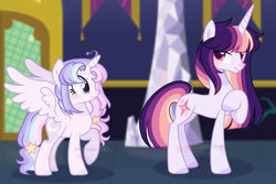 Size: 1280x853 | Tagged: safe, artist:moon-rose-rosie, imported from derpibooru, oc, oc only, alicorn, pony, unicorn, alicorn oc, female, horn, magical lesbian spawn, mare, offspring, parent:rainbow dash, parent:twilight sparkle, parents:twidash, twilight's castle, wings