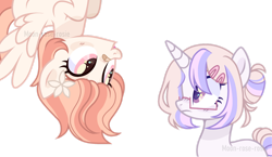 Size: 1280x742 | Tagged: safe, artist:moon-rose-rosie, imported from derpibooru, oc, oc only, oc:lisa, oc:magnolia, pegasus, pony, unicorn, female, glasses, mare, simple background, transparent background, upside down