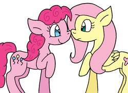 Size: 1091x793 | Tagged: safe, artist:cmara, imported from derpibooru, fluttershy, pinkie pie, earth pony, pegasus, pony, boop, duo, female, lesbian, looking at each other, looking at someone, mare, noseboop, raised hoof, ship:flutterpie, shipping, simple background, white background