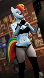 Size: 1080x1920 | Tagged: safe, artist:midnightdanny, imported from derpibooru, rainbow dash, anthro, 3d, boxing, clothes, g4, gloves, gym, solo, source filmmaker, sports, wingless, wingless anthro