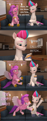 Size: 1686x4320 | Tagged: safe, artist:red4567, imported from derpibooru, pipp petals, zipp storm, pegasus, pony, equestria girls, equestria girls series, text support, 3d, comic, episode reference, g5, implied hitch trailblazer, keep away, panicking, phone, sisters being sisters, source filmmaker, text support: sunset shimmer