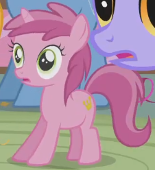 Size: 226x248 | Tagged: safe, imported from derpibooru, screencap, ruby pinch, pony, unicorn, call of the cutie, season 1, cropped, female, filly, foal, g4, open mouth, shocked, solo focus, standing