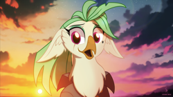 Size: 3840x2160 | Tagged: safe, artist:zidanemina, imported from derpibooru, captain celaeno, anthro, avian, bird, my little pony: the movie, alternate hairstyle, bust, feather, g4, ornithian, pink eyes, portrait, scar, smiling, solo, wallpaper