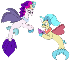 Size: 2672x2303 | Tagged: safe, artist:supahdonarudo, imported from derpibooru, princess skystar, queen novo, seapony (g4), my little pony: the movie, bubble, holding, looking down, shell, simple background, spongebob squarepants, transparent background