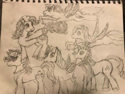 Size: 960x720 | Tagged: safe, artist:fluffywolf36, imported from derpibooru, applejack, fluttershy, pinkie pie, rainbow dash, rarity, twilight sparkle, alicorn, earth pony, pegasus, pony, unicorn, female, mane six, pencil drawing, sketch, traditional art, twilight sparkle (alicorn)