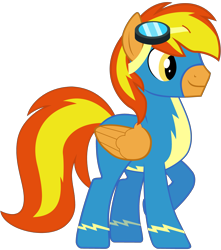 Size: 3507x3960 | Tagged: safe, artist:star-armour95, imported from derpibooru, oc, oc only, oc:firey ratchet, pegasus, pony, clothes, goggles, goggles on head, male, simple background, smiling, solo, stallion, transparent background, uniform, vector, wonderbolts, wonderbolts uniform