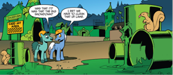 Size: 1698x732 | Tagged: safe, artist:andypriceart, idw, imported from derpibooru, earth pony, pony, squirrel, spoiler:comic, spoiler:comic28, cropped, male, official comic, speech bubble, stallion, unnamed character, unnamed pony, vegetation