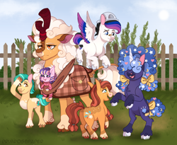 Size: 2502x2051 | Tagged: safe, artist:primrosepaper, imported from derpibooru, oc, oc only, earth pony, kirin, pegasus, pony, unicorn, age regression, earth pony oc, foal, horn, kirin oc, not hitch trailblazer, pegasus oc, unicorn oc, wings, younger