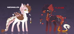 Size: 10088x4681 | Tagged: safe, artist:cherebushek, imported from derpibooru, oc, oc only, oc:flicker, oc:marshmallow, hybrid, pegasus, pony, adoptable, chest fluff, duo, horns, leonine tail, male, reference sheet, reflection, stallion, tail