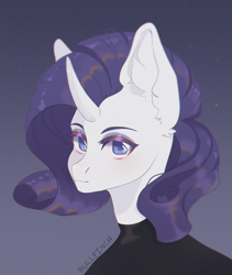 Size: 4059x4820 | Tagged: safe, artist:cherebushek, imported from derpibooru, rarity, pony, unicorn, absurd file size, bust, clothes, curved horn, female, horn, mare, solo