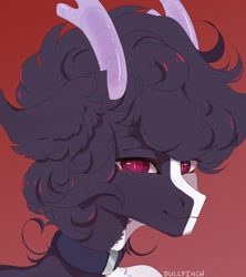 Size: 1660x1872 | Tagged: safe, artist:cherebushek, imported from derpibooru, oc, oc only, pony, collar, facial markings, gradient background, horns, male, slit pupils, stallion