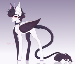 Size: 2244x1914 | Tagged: safe, artist:cherebushek, imported from derpibooru, oc, oc only, hybrid, pegasus, pony, chest fluff, collar, ear fluff, gradient background, horns, leonine tail, male, stallion, tail