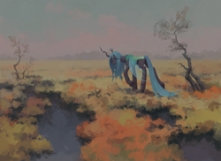 Size: 4113x3000 | Tagged: safe, artist:koviry, imported from derpibooru, queen chrysalis, changeling, changeling queen, pony, female, mare, scenery, solo, water