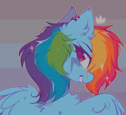 Size: 1750x1600 | Tagged: safe, alternate version, artist:mirtash, imported from derpibooru, rainbow dash, pegasus, pony, crown, cute, dashabetes, ear piercing, earring, eyebrows, female, g4, grin, jewelry, lesbian pride flag, looking at you, mare, piercing, pride, pride flag, profile, regalia, smiling, smiling at you, solo, wings