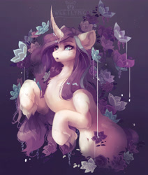 Size: 4234x5000 | Tagged: safe, artist:sweetlynight, imported from derpibooru, oc, oc only, pony, unicorn, belly button, chest fluff, curved horn, female, flower, horn, jewelry, mare, unshorn fetlocks