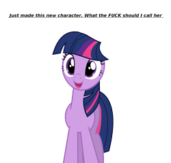 Size: 1575x1500 | Tagged: safe, imported from derpibooru, twilight sparkle, pony, alternate design, exploitable meme, female, mare, meme, missing ear, missing horn, missing wing, no ears, original character do not steal, simple background, text, transparent background, vulgar, wingless
