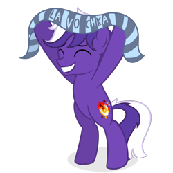 Size: 2000x2000 | Tagged: safe, artist:candy meow, imported from derpibooru, oc, oc only, oc:proudy hooves, earth pony, pony, 2022, bipedal, cheerful, cheering, clothes, cute, earth pony oc, eyes closed, male, scarf, simple background, smiling, solo, stallion, transparent background