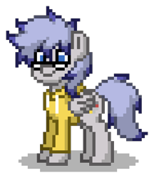 Size: 400x464 | Tagged: safe, imported from derpibooru, oc, oc only, pegasus, pony, pony town, clothes, glasses, hoodie, male, pegasus oc, pixel art, simple background, solo, stallion, transparent background, wings